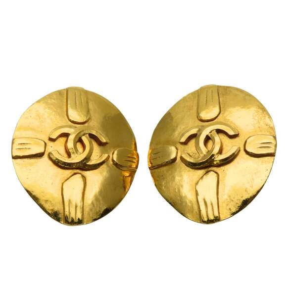 CHANEL Gold Logo Earrings